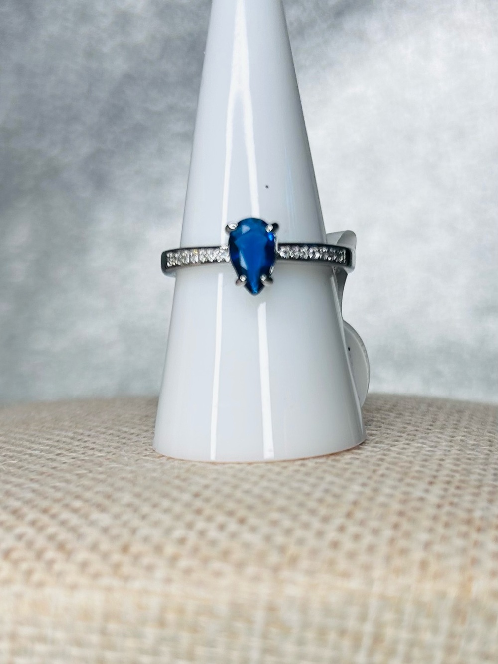 Bomb Party Lab Created Blue Sapphire Teardrop Solitaire Ring Size 9
